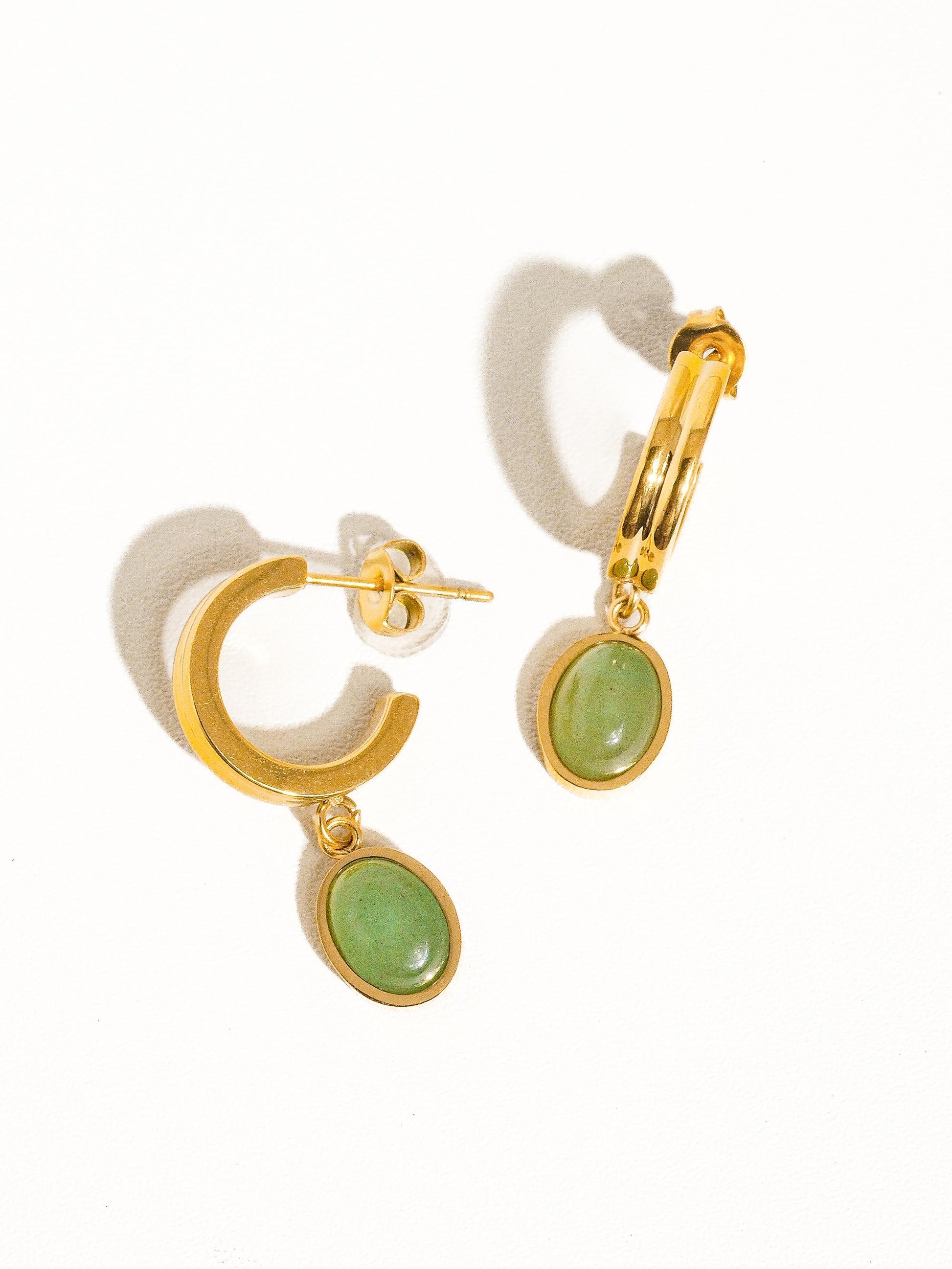 Dainty Round Stone Dangle Earrings