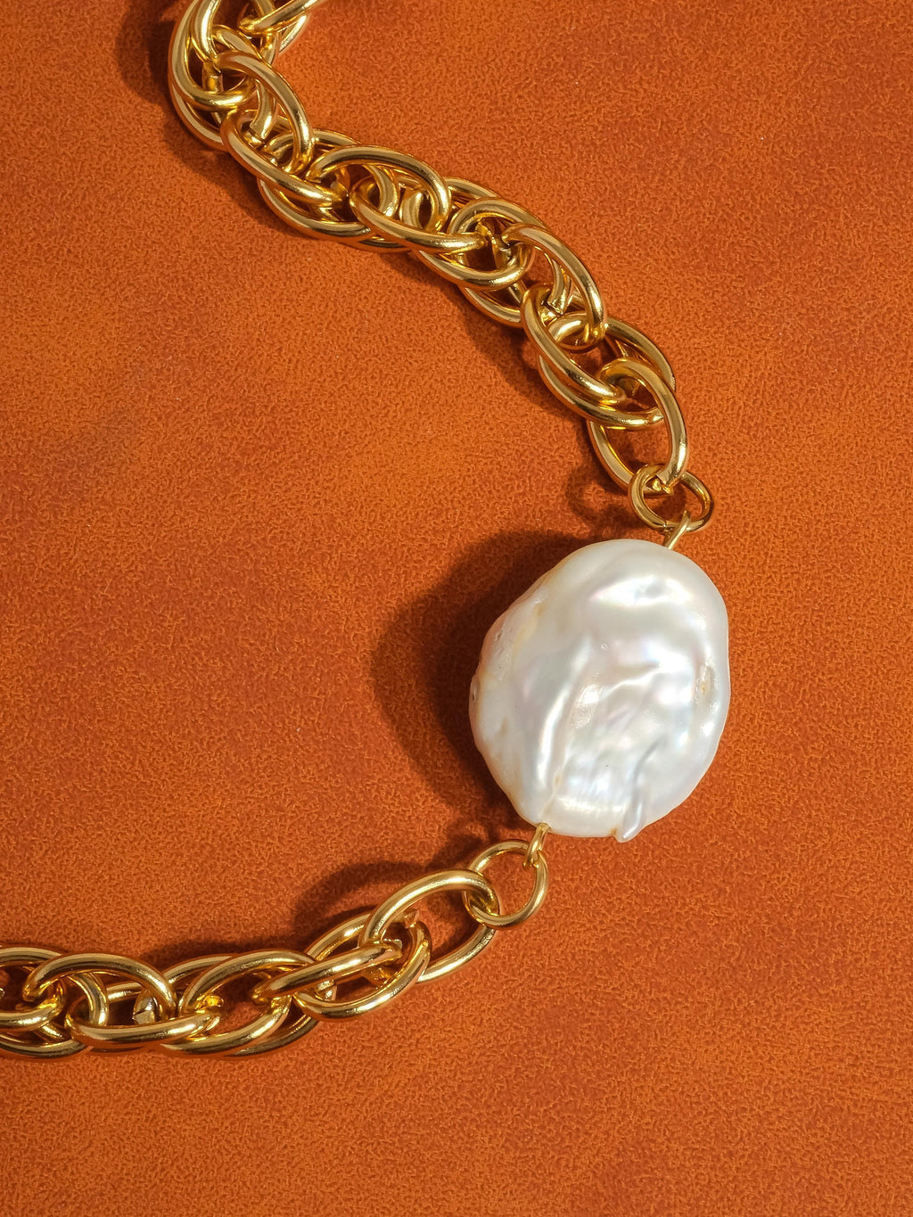 18k Non-tarnish Bold Pearl Chain Necklace