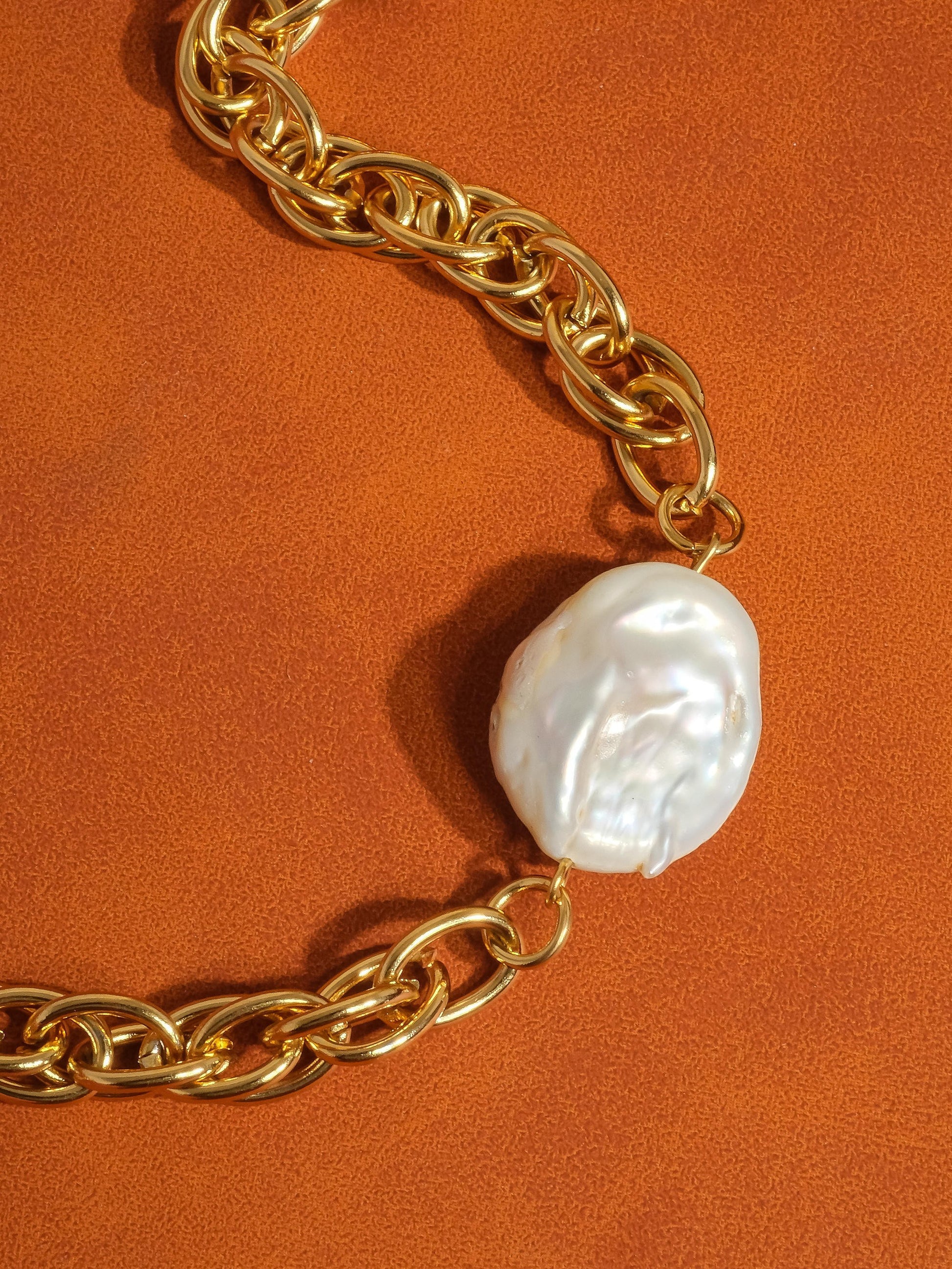 18k Non-tarnish Bold Pearl Chain Necklace