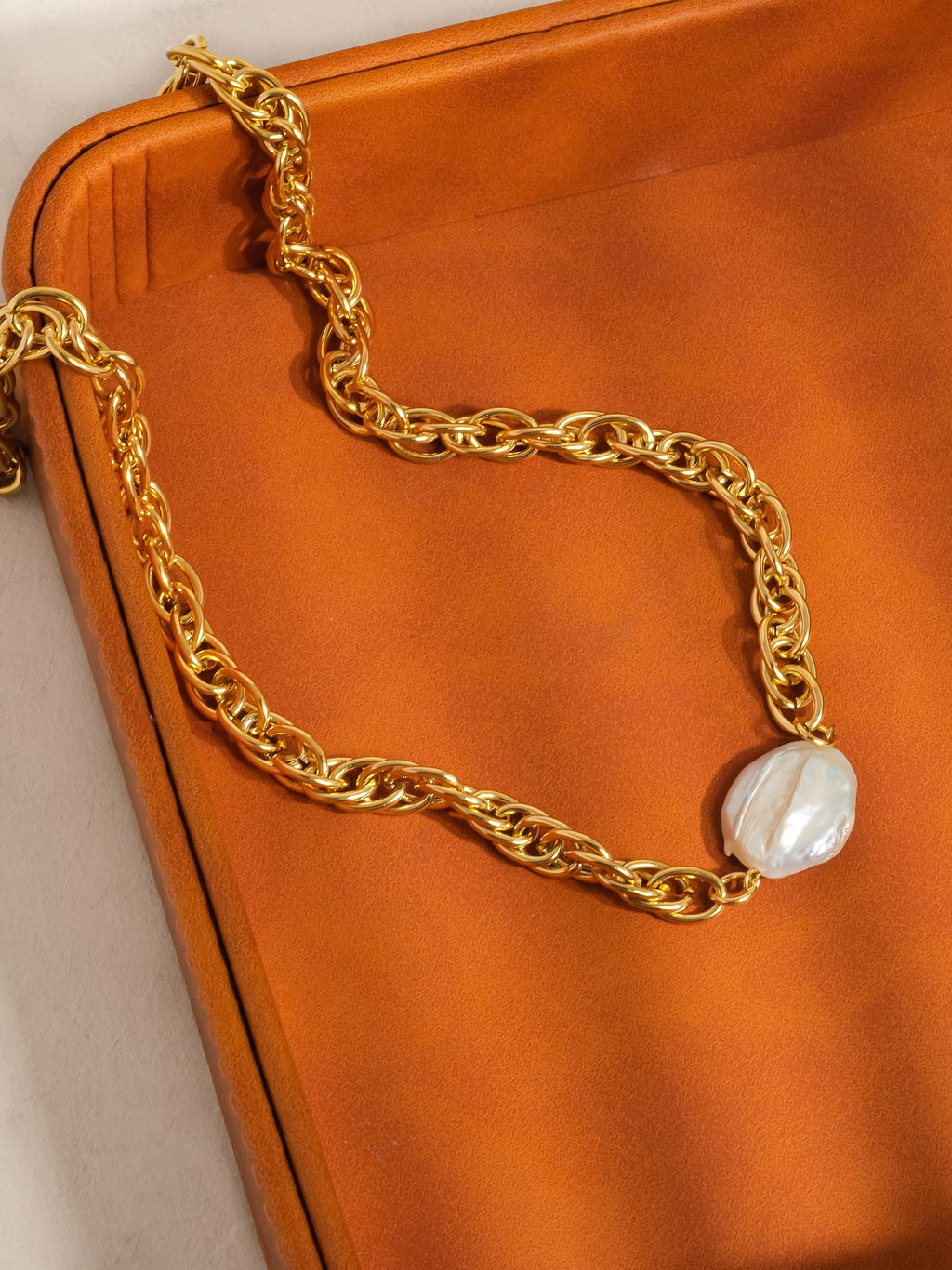 18k Non-tarnish Bold Pearl Chain Necklace