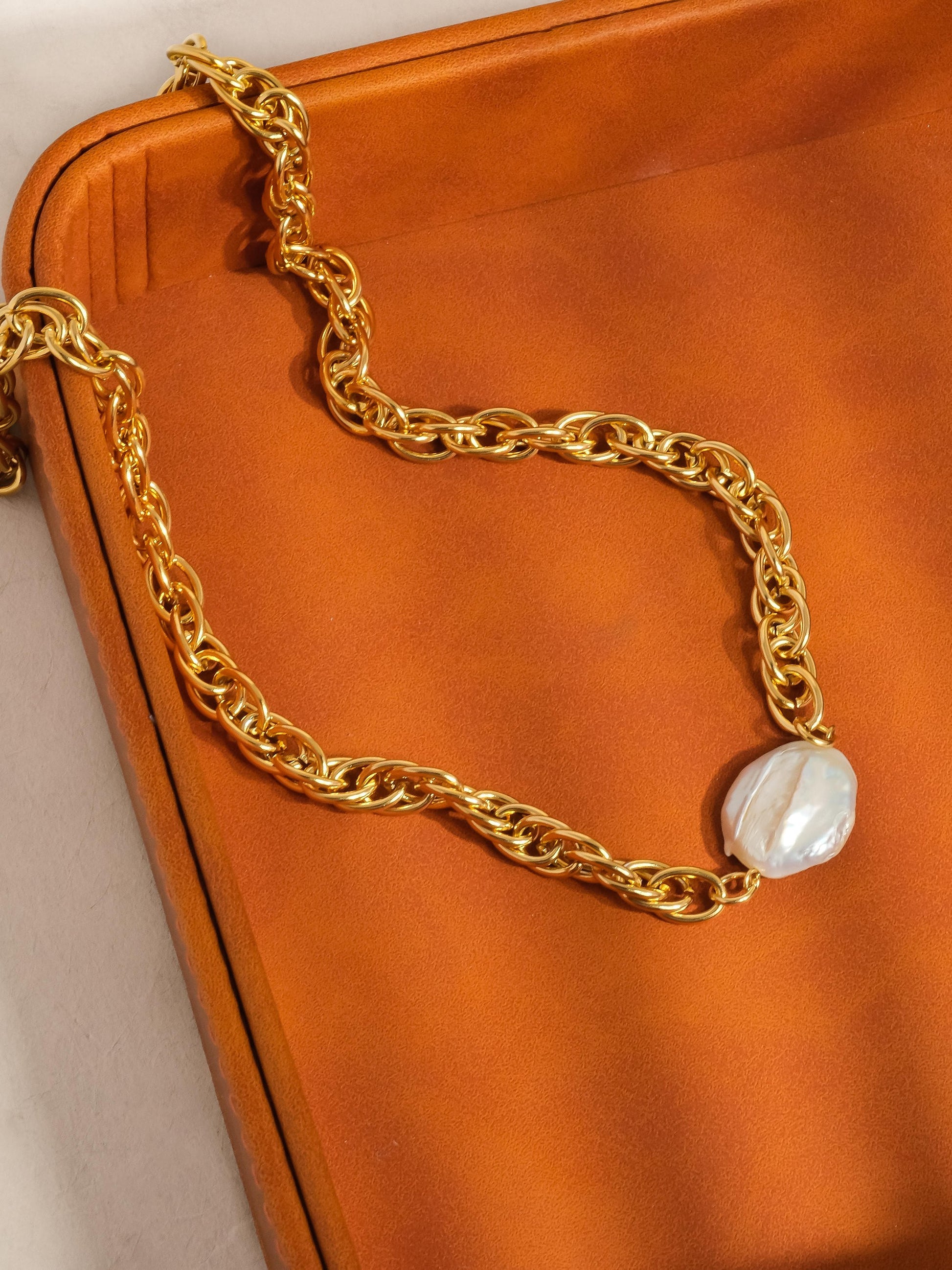 18k Non-tarnish Bold Pearl Chain Necklace