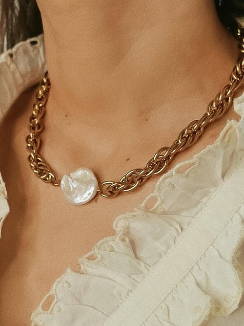 18k Non-tarnish Bold Pearl Chain Necklace