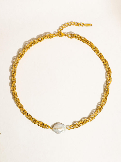 18k Non-tarnish Bold Pearl Chain Necklace